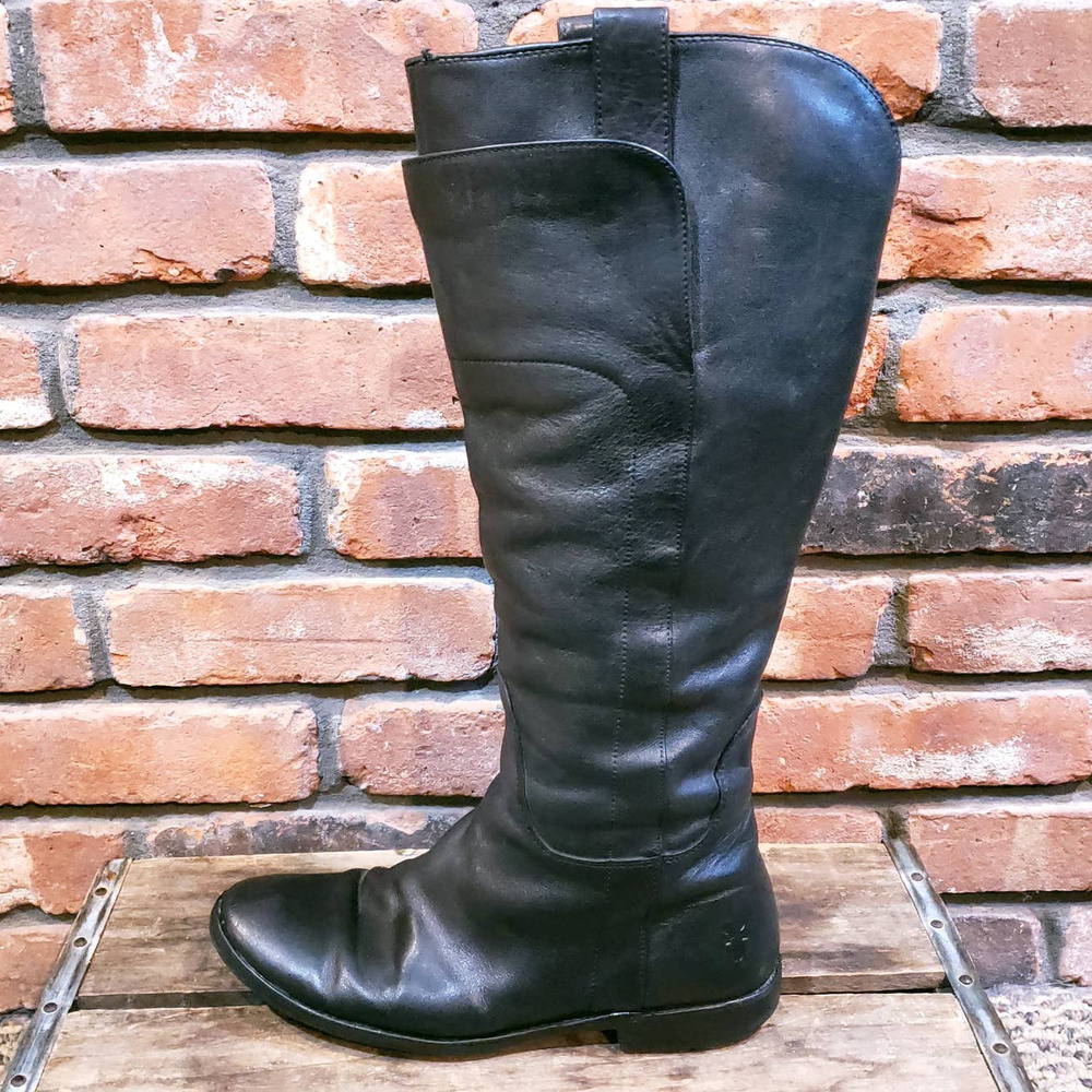 Frye Paige Black Leather Tall Pull-on Riding Boots Artisanal Classic Women's 8 B